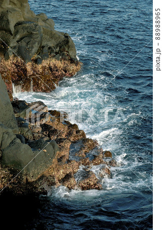 城ケ崎海岸の絶壁に打ちつける波 城ケ崎海岸の絶壁に打ちつける波 88988965