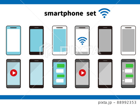 スマートフォン 水色 白枠 黒枠 グレー アイコン セット Wi-Fi スマートフォン 水色 白枠 黒枠 グレー アイコン セット Wi-Fi 88992353