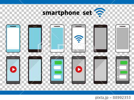 スマートフォン 水色 白枠 黒枠 グレー アイコン セット Wi-Fi スマートフォン 水色 白枠 黒枠 グレー アイコン セット Wi-Fi 88992353