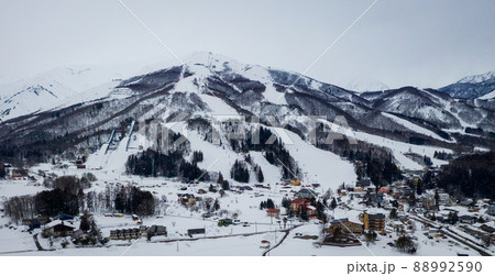 Aerial view of snow in Hakuba 88992590
