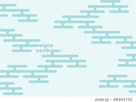 和柄 イラスト: エ霞と青海波 水色 88993792