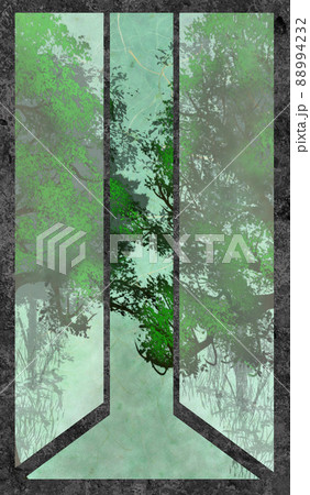 神秘的な森へと開く扉の背景イラスト 爽やかな緑の風景のイラスト素材
