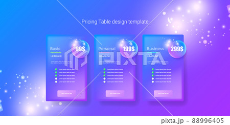 Price table concept vector design template. Pricing or subscription plan ui web elements. Website marketing and promotion landing page template. Product card UI vector illustration Price table concept vector design template. Pricing or subscription plan ui web elements. Website marketing and promotion landing page template. Product card UI vector illustration 88996405