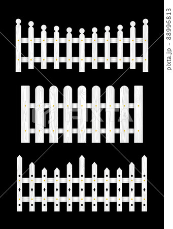Set of white wooden fences. Vector illustration isolated on black background Set of white wooden fences. Vector illustration isolated on black background 88996813
