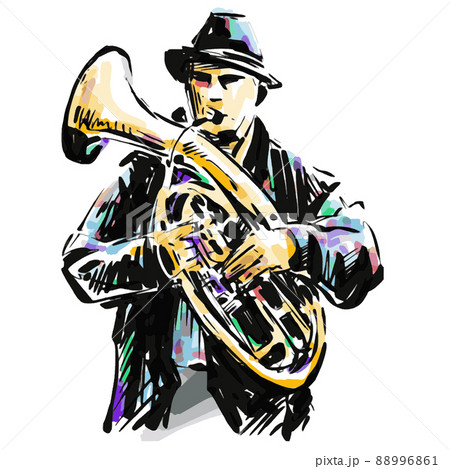 Sketch of a saxophonist. Jazz musician. Hand drawn illustration converted  to vector Stock Vector | Adobe Stock