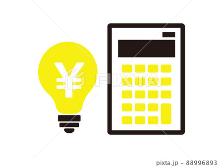 電気料金をイメージした電球と電卓アイコンイラスト 電気料金をイメージした電球と電卓アイコンイラスト 88996893