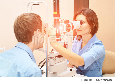 ophthalmologist medical patient. Eye clinic treatment. Hospital optics 88996980