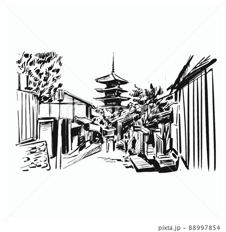Sketch of Kyoto temple hand draw  88997854