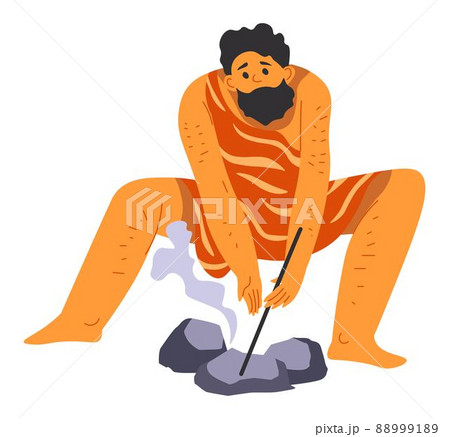 Caveman trying to make bonfire, surviving man Caveman trying to make bonfire, surviving man 88999189