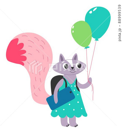 Cute raccoon character with inflatable balloons Cute raccoon character with inflatable balloons 88999539