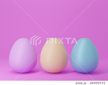ピンクの無地の背景の3つのカラフルな卵 3d横向き のイラスト素材