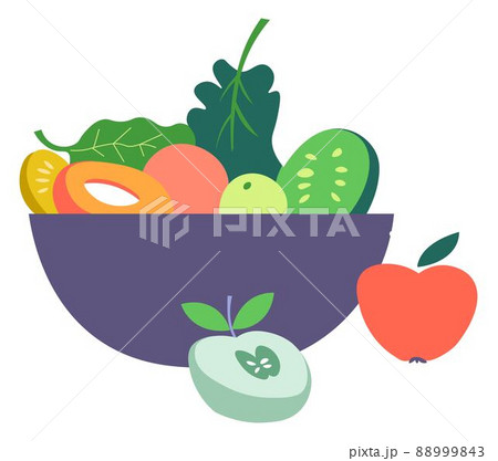 Delicious healthy bowl with kiwi and apples vector Delicious healthy bowl with kiwi and apples vector 88999843