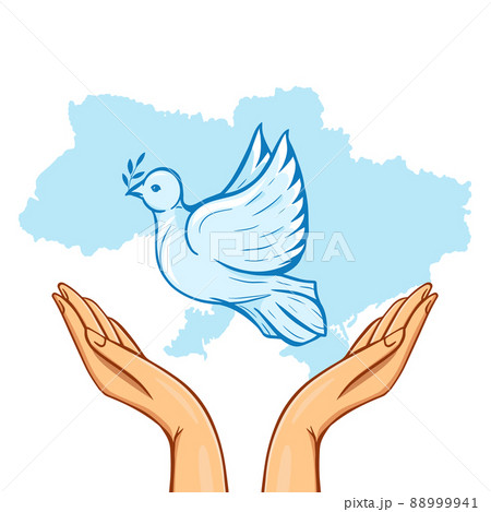 White Dove Symbol of Peace over Raised Human Arms. White Dove Symbol of Peace over Raised Human Arms. 88999941