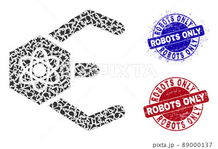 Atomic Bot Mosaic of Spalls with Robots Only Grunge Seal Stamps 89000137