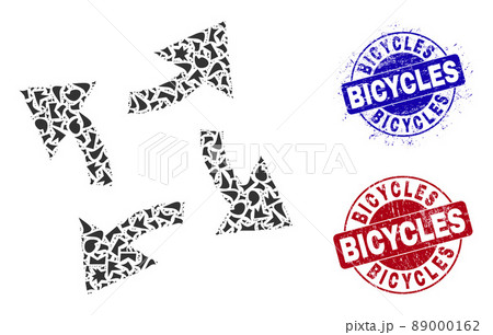 Centrifugal Arrows Mosaic of Fractions with Bicycles Distress Seal Stamps 89000162