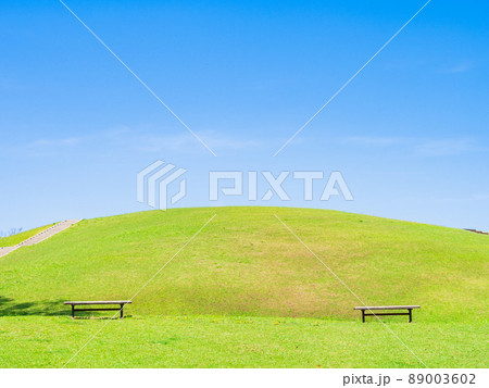 郊外の住宅地 青空と新緑の丘 郊外の住宅地 青空と新緑の丘 89003602