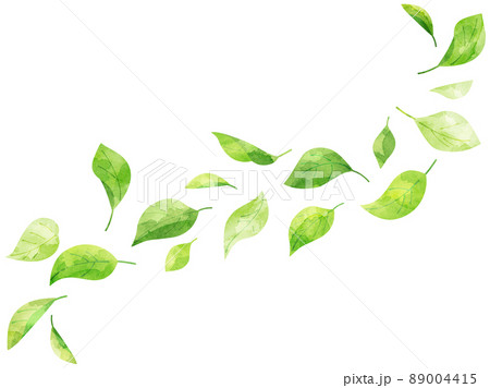 水彩風に加工した風に舞う葉っぱのイラスト 89004415