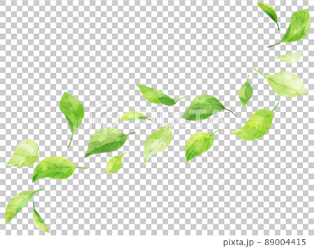 水彩風に加工した風に舞う葉っぱのイラスト 89004415