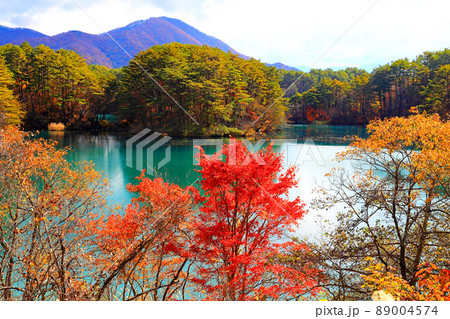 五色沼　毘沙門沼の紅葉 89004574