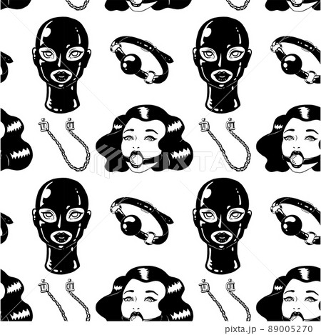 BDSM hand drawn seamless pattern. Black and white ink illustration 89005270