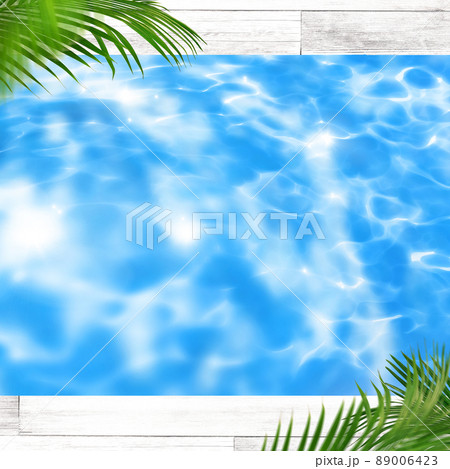 水面とヤシの葉の背景素材のイラスト素材