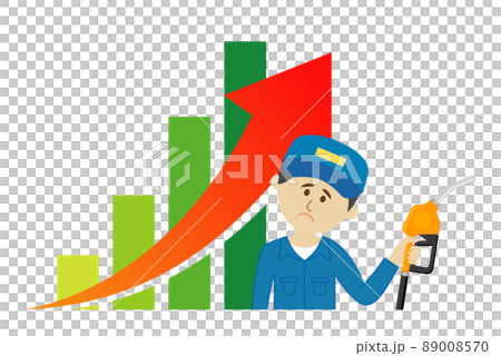 ガソリンの価格が上がって困るガソリンスタンドの店員イラストイメージ 89008570