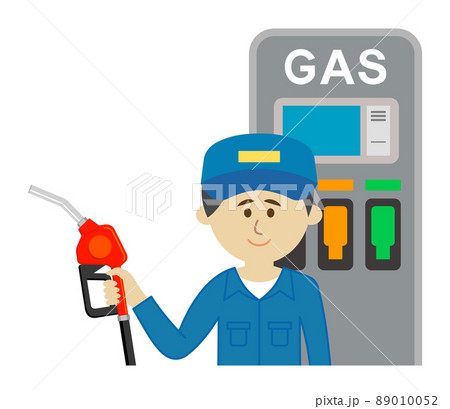 ガソリンスタンドでスタッフが給油するイラストイメージ ガソリンスタンドでスタッフが給油するイラストイメージ 89010052