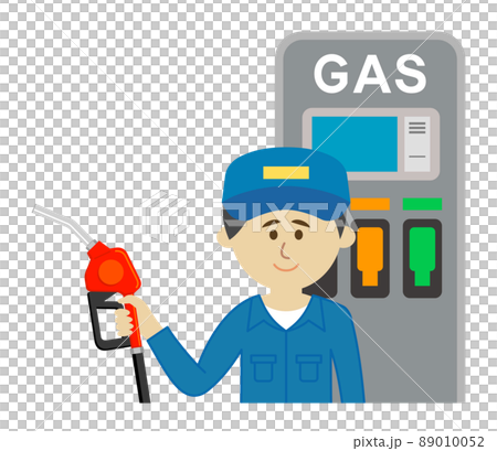 ガソリンスタンドでスタッフが給油するイラストイメージ ガソリンスタンドでスタッフが給油するイラストイメージ 89010052
