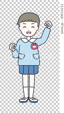 Kindergarten boy wearing a rejoicing smock Kindergarten boy wearing a rejoicing smock 89010231