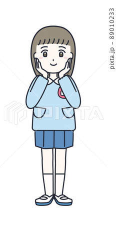 感動するスモックを着た女の子の幼稚園児のイラスト素材