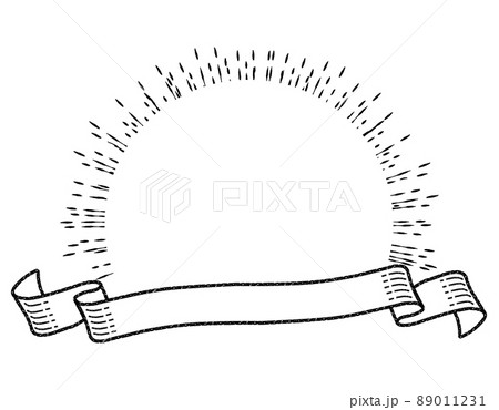 手描き　集中線　リボン　見出し　フレーム　枠　シンプル 89011231