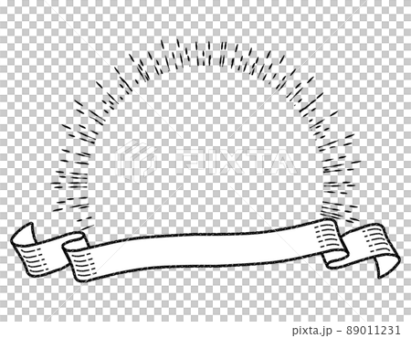 手描き　集中線　リボン　見出し　フレーム　枠　シンプル 89011231