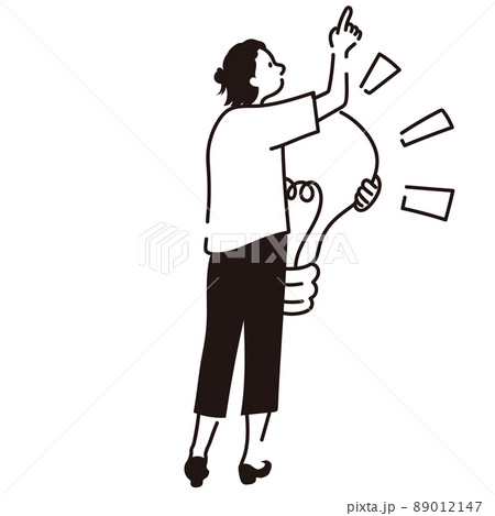 アイデア　女性　指をさす　示す　全身　後ろ姿　線画　ベクターイラスト 89012147