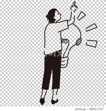 アイデア　女性　指をさす　示す　全身　後ろ姿　線画　ベクターイラスト 89012147