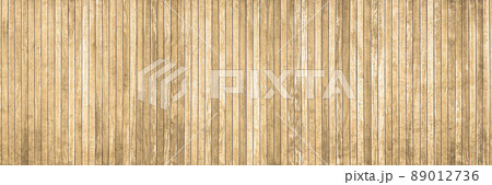 木目のある薄茶色の板張りの横長のウッドデッキを俯瞰した背景画像 89012736