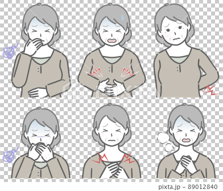 体の調子が悪い高齢女性 89012840
