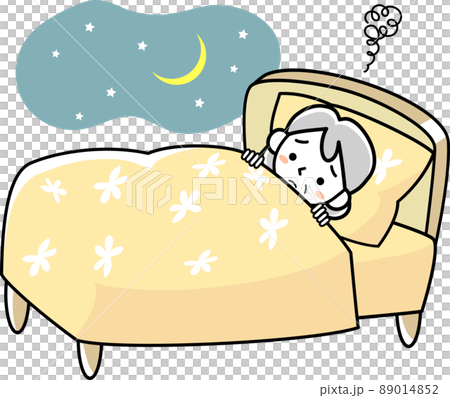 ベッドに入っても眠れないシニア女性 ベッドに入っても眠れないシニア女性 89014852