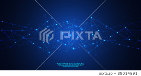 Abstract technology background with connecting dots and lines. Global network connection, digital technology and communication concept. Vector illustration Abstract technology background with connecting dots and lines. Global network connection, digital technology and communication concept. Vector illustration 89014891