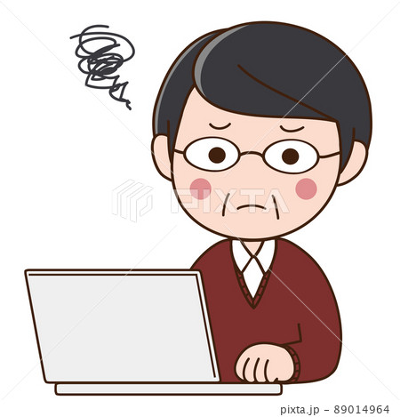 悩む中年男性とパソコン 89014964