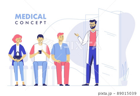 Medicine concept with doctor and patients on hospital hall background Medicine concept with doctor and patients on hospital hall background 89015039