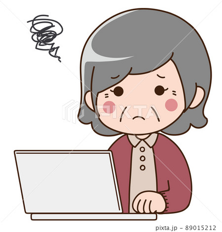 悩むおばあちゃんとパソコン 悩むおばあちゃんとパソコン 89015212