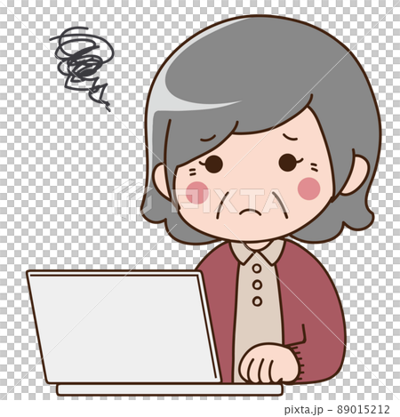 悩むおばあちゃんとパソコン 悩むおばあちゃんとパソコン 89015212