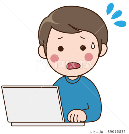 困って焦る若い男性とパソコン 困って焦る若い男性とパソコン 89016835