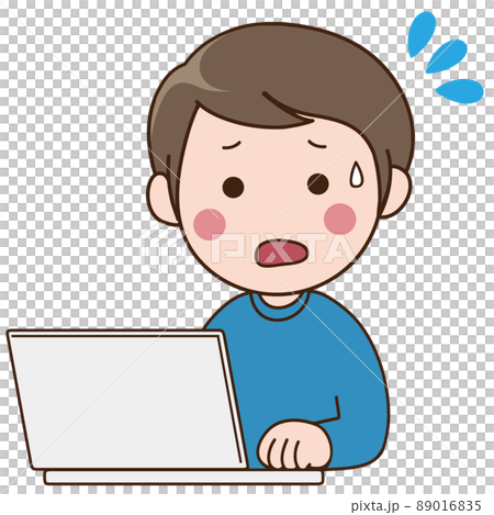 困って焦る若い男性とパソコン 困って焦る若い男性とパソコン 89016835