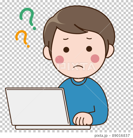 Worried young man and computer Worried young man and computer 89016837