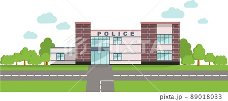 Police concept. Panoramic background with police department building in flat style. Police concept. Panoramic background with police department building in flat style. 89018033