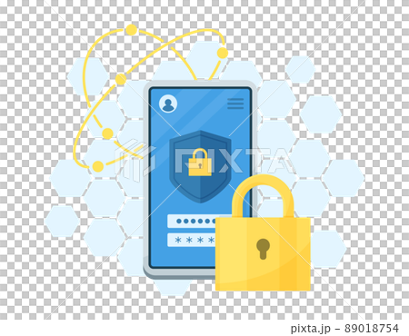 モバイルフォンのセキュリティ対策. スマートフォンのプライバシー設定. 白背景にベクターイラスト. 89018754