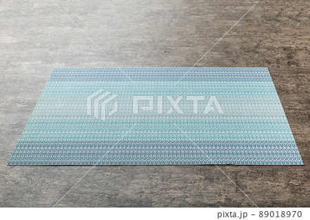 Perspective view of blue tablecloth for food on cement background. Empty space for your design 89018970