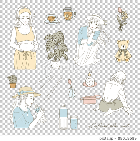 Beauty: Interior of a woman's room living alone and illustration of a woman Beauty: Interior of a woman's room living alone and illustration of a woman 89019689