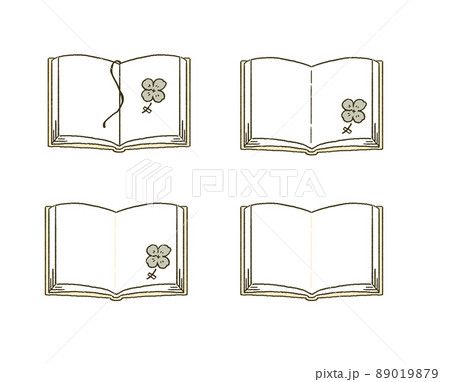 アイコン 押し花と開いた本のイラストレーションセットのイラスト素材